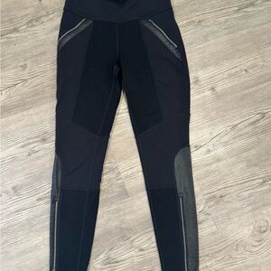 Athleta Ponte Lux Black and Leather Moto-Style Leggings with Zip Detail S